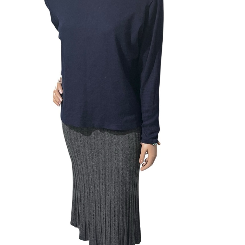 Navy Turtleneck Ellen Tracy Paired with a Ellen Tracy Gray Pleated Skirt c close - Picture 9 of 12